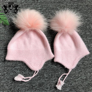 Topi kupluk wol Angora lembut untuk anak-anak & balita Janefur topi bayi rajut musim dingin nyaman dengan bulu asli <span class=keywords><strong>Pom</strong></span> <span class=keywords><strong>Pom</strong></span> - Product Image 5