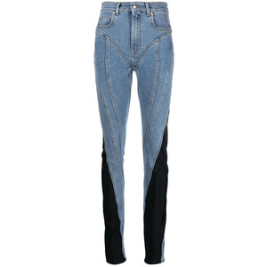 Jeans personnalisés fabriqués Colorblock Patchwork Denim Pantalon crayon <span class=keywords><strong>Taille</strong></span> <span class=keywords><strong>haute</strong></span> Casual Slim Two Tone Jeans pour les femmes à la mode - Product Image 1