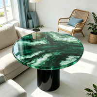 Table basse en résine époxy verte sur mesure, plateau rond de luxe avec base en acier inoxydable, mobilier artistique moderne pour salon