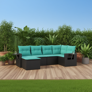 Set Divano da Giardino in Polyrattan Nero con Cuscini, Arredamento da Esterno 7 Pezzi, Divano Sezionale per Patio - Product Image 2