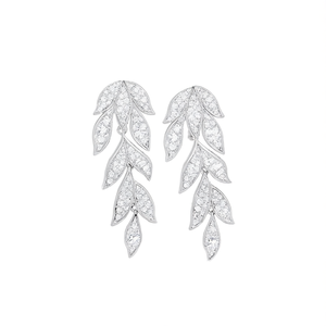 Boucles d'oreilles pendantes en or blanc E3342 avec cristaux, forme de plante, sertissage en canal, bijoux de luxe pour femmes, pour mariage - Product Image 1