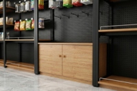Rak Display Supermarket Ringan Bergaya, Rak Penyimpanan Logam & Kayu Hitam (Terakit Siap Pakai)