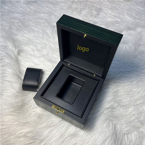 Rectangle Wooden Watch <b>Box</b> With Snap Closure <b>Black</b> Faux Leather Interior For Luxury Timepieces - Product Image 2