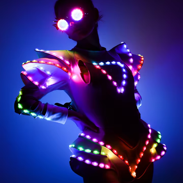 Women's Full-Color LED Performance Wear Glowing Dress Suit Set for Ballroom Dance Parties Stage Performances Nightclubs-GOGO Bar