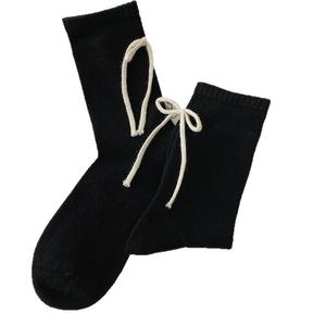 Chaussettes d'intérieur pour femme, mi-mollet, à <span class=keywords><strong>talon</strong></span>, avec nœud, en laine de lapin, épaisses, chaudes, unies, antidérapantes et respirantes, pour l'hiver - Product Image 5