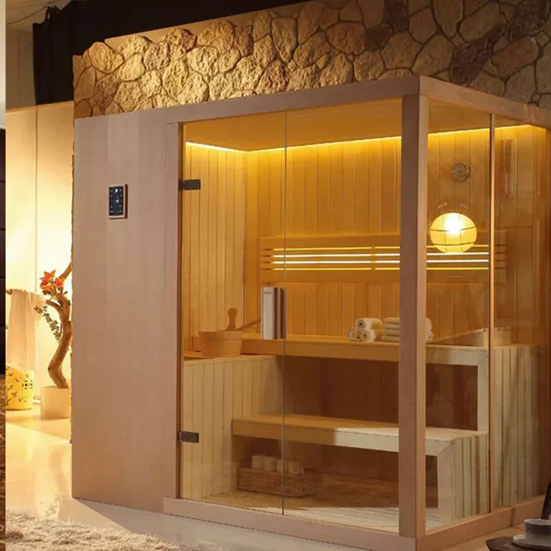 Sala de sauna de vapor seco interior con cicuta personalizada con calentador y estufa de infrarrojos