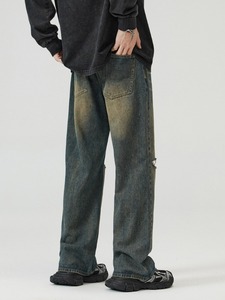 <span class=keywords><strong>Jeans</strong></span> Casual da uomo a quattro stagioni <span class=keywords><strong>con</strong></span> strappo al ginocchio retrò americano <span class=keywords><strong>con</strong></span> motivo a gamba dritta, realizzato in tessuto Denim lavato - Product Image 5