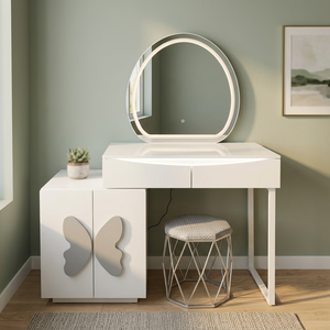 Mesa de Maquillaje Moderna con Espejo Iluminado y Almacenamiento para Dormitorio con Diseño de Mariposa - Product Image 3