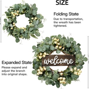 Eucalyptus Artificial Berry <b>Wreath</b> 45cm Welcome Sign <b>Door</b> Hanging Spring <b>Summer</b> Decorative <b>Wreath</b> - Product Image 2