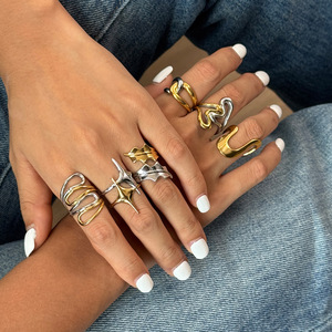 Ensemble de bagues colorées à motifs géométriques étoiles, bijoux de mode pour femmes, cadeau en acier inoxydable et titane - Product Image 2