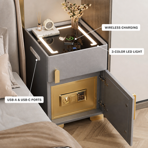 Table <span class=keywords><strong>de</strong></span> chevet intelligente personnalisée <span class=keywords><strong>avec</strong></span> coffre-fort dissimulé, chargeur sans fil, ports USB, LED 3 couleurs, vente en gros fabricant - Product Image 2