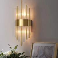 JACKSUN tempat lilin dinding LED, lampu dinding Titanium mewah Modern kristal emas 17.7 inci disikat, lampu dinding lorong samping tempat tidur tangga