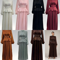Ensemble deux pièces en satin brillant pour femme, haut froncé orné de cristaux et jupe longue à volants superposés, tenue de soirée formelle, vente en gros, nouveauté