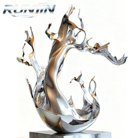 Grande sculpture abstraite en acier inoxydable, effet éclaboussures fluides, finition miroir, pour intérieur, hall d'hôtel, espace commercial, sur mesure