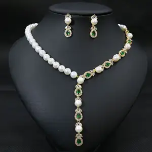 2pcs 3A Zircon Pearl Chain Pearl Sets Necklace Earring Wedding Bridal Jewelry Set For Women Gifts