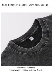 เสื้อยืดคอตตอน 100% หนัก 300 กรัม พิมพ์โลโก้ได้ สไตล์วินเทจ ล้างสีแบบแอซิด เสื้อยืดผู้ชายทรงโอเวอร์ไซส์ ผ้าหนา - Product Image 2