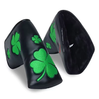 Housse de tête de club de golf personnalisée en cuir PU blanc et noir avec broderie trèfle pour putter à lame, fournisseur OEM en gros d'accessoires de golf