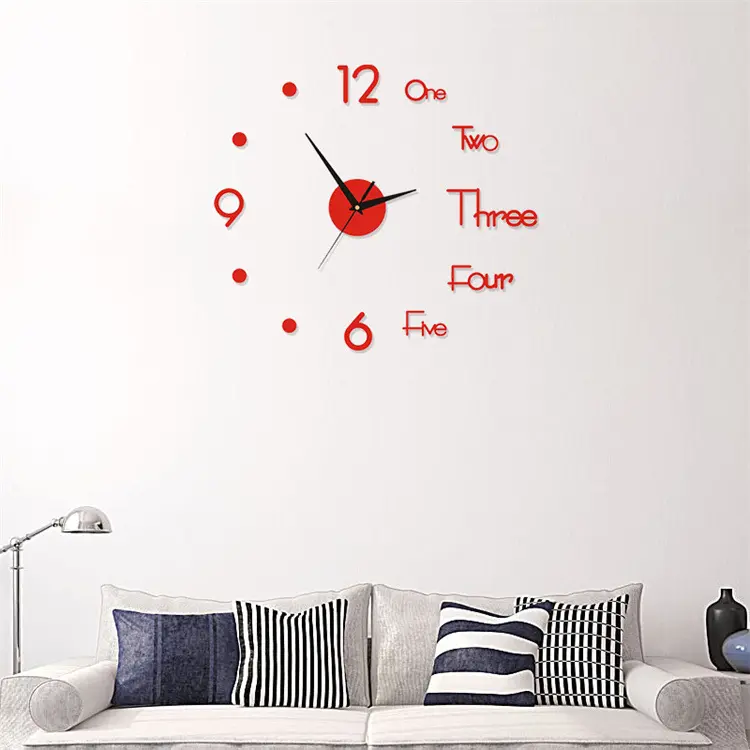 Relógio de parede 3D DIY com ponto e número, relógio de parede grande para sala de estar, espelho acrílico, relógio de parede nórdico, 2024