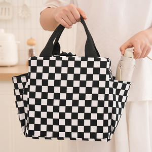 Sac à déjeuner isotherme Beilian à carreaux en velours côtelé, taille moyenne, pour le bureau, les trajets domicile-travail, les voyages et les pique-niques - Product Image 5