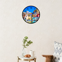 Lukisan Jam Dinding Pemandangan Mediterania, Dekorasi Dinding Rumah Modern untuk Kamar Anak/Kamar Tidur, Lukisan Porselen Kristal Ekspor.
