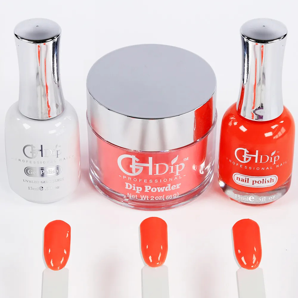 Custom Private Label Red Color Fast Drying Nail Dip Powder 3 in 1 Match Gel Polish and Nail Lacquer