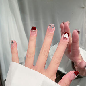 24 faux ongles carrés français longs <span class=keywords><strong>en</strong></span> forme d'<span class=keywords><strong>amande</strong></span>, <span class=keywords><strong>en</strong></span> ABS, avec colle, pour Noël, couverture complète, fournitures pour ongles - Product Image 1