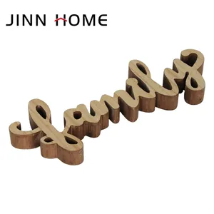 Jinn casa família sinal de madeira decorações, parede família palavra arte parede sem acabamento letras de madeira