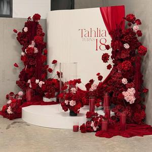 Moderno sfondo rotondo in PVC matrimonio sfondo arco ondulato colore bianco e colore <span class=keywords><strong>rosso</strong></span> sfondo fiore - Product Image 2