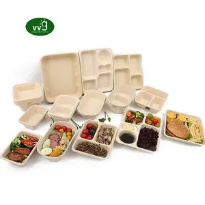 VVG Eco-friendly Biodegradable Compostable Takeaway 2 3 4 Compartment Take Out Food Box Bamboo Pulp Paper Container
