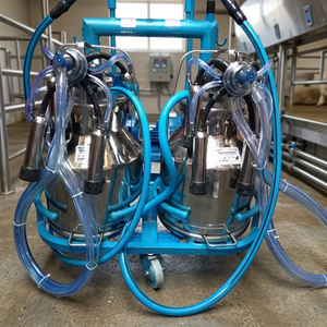 Double Bucket <b>Portable</b> Milking Machine | 2 Cow Stainless Steel Dairy Milker | Electric Vacuum Pump with <b>Trolley</b> - Product Image 2