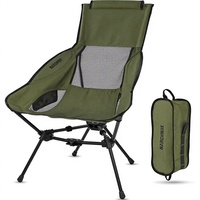 Chaise de camping pliable légère en aluminium avec dossier haut, support de tête, forme triangulaire, stable et portable pour une utilisation en extérieur