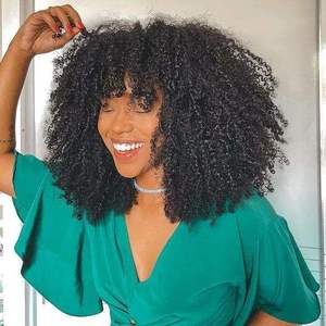 Perruques Courtes <span class=keywords><strong>Afro</strong></span> Frisées Synthétiques avec Frange, Sans Colle, pour Cosplay, pour Femmes Noires, Résistantes à la Chaleur - Product Image 1