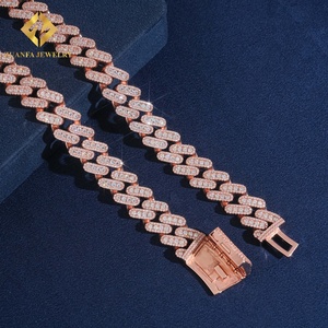Custom 15mm <b>Iced</b> <b>Out</b> Micro Pave Moissanite Cuban Link <b>Chain</b> Rose Gold Plated 925 Sterling Silver Hip Hop Jewelry For Men - Product Image 6
