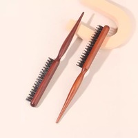 Brosse à cheveux démêlante à manche en bois naturel, poils de sanglier, peigne à trois rangées pour le coiffage des cheveux de mariée, peigne à friser les cheveux