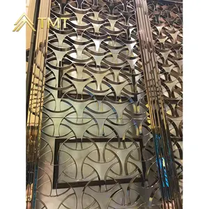 Divisor de pantalla decorativo para interiores de hotel, divisor de pantalla de restaurante, diseño de parrilla marrón de <span class=keywords><strong>metal</strong></span>, corte hueco láser, pared de partición para restaurante - Product Image 1