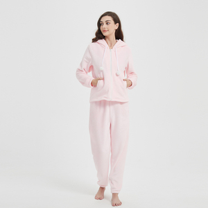 Fluffy Mùa Đông Bộ Tùy Chỉnh Tên Pajama Cho Phụ Nữ Với Tai Dài Tay Áo Đặt Flannel Lông Cừu Sang Trọng Pyjama - Product Image 3