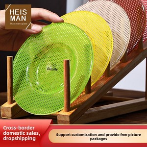 Assiette plate en verre à carreaux, style coréen, mignonne et fraîche, style dopamine, bol à pâtes, mini plat à trempette compatible <span class=keywords><strong>micro</strong></span>-ondes, plateaux de service pour usage domestique - Product Image 4