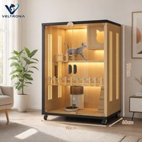 Villa moderne de luxe pour chat, maison pour animaux de compagnie en bois et verre à plusieurs étages avec porte, grand espace, design stable pour plusieurs chats