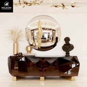Buffet de luxe haut de gamme à <span class=keywords><strong>miroir</strong></span> géométrique diamanté avec base dorée pour salon, salle à manger, rangement, idéal pour villa et projets hôteliers - Product Image 4