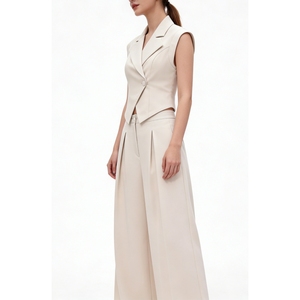 เสื้อกั๊กแขนกุดผู้หญิงและกางเกงขากว้างจับจีบ ชุด 2 ชิ้น - แฟชั่นชุดทำงานลำลองแบบเป็นทางการ - Product Image 1