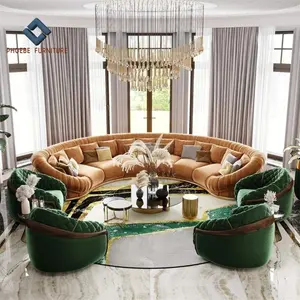 European modern luxury villa grand curve leather velvet circular executive sofa set