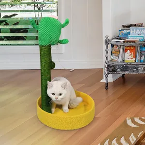 Kaktüs atlama masa Sisal dışkı Modern ahşap Sisal kedi tırmalama sütunu kedi ağacı çiçek