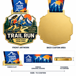 Custom Marathon & Running Medals for Trail Run Finishers with Mountain Artwork and Printed Event Ribbon OEM ODM medal manufactur - Product Image 4