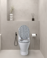 Siège de toilette en bois moulé gris à fermeture douce avec charnière en alliage de zinc, couvercle WC en MDF |   Siège de toilette