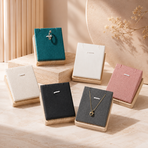 Minimalist Square Jewelry Display Stand with Wooden Base for <b>Ring</b> <b>Necklace</b> Showcase and Boutique Retail Presentation - Product Image 1