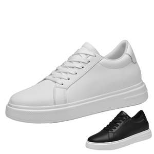 Zapatos de Moda para Hombre con Plataforma Invisible de 8CM, Punta Redonda, Parte Superior de Cuero Genuino, Entresuela de PVC, Transpirables, Color Blanco - Product Image 1