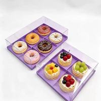 Boîte en papier pliable 4/6 compartiments, noire, violette, couleur café, avec plateau intérieur et couvercle transparent en PET, pour donuts, gâteaux, choux et pâtisseries