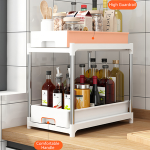 Étagère à épices coulissante à 2 niveaux avec <span class=keywords><strong>tiroir</strong></span>, rangement <span class=keywords><strong>sous</strong></span> l'<span class=keywords><strong>évier</strong></span> et sur le comptoir pour les épices, les bouteilles et les articles de garde-manger - Product Image 4