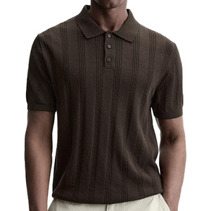 Bán Buôn Tùy Chỉnh 10% Len Pha Trộn Pique Đan Polo Áo Sơ Mi Nam Button-up Ngắn Tay Áo Hàng Dệt Kim Mùa Hè 12gg Trọng Lượng Nhẹ Mềm Cao cấp - Product Image 1