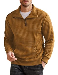 Stand Collar Waffle Quarter Zip Half zip Sudadera Manga larga Impresión personalizada Bordado Casual Pullover Sudaderas con bolsillo - Product Image 1